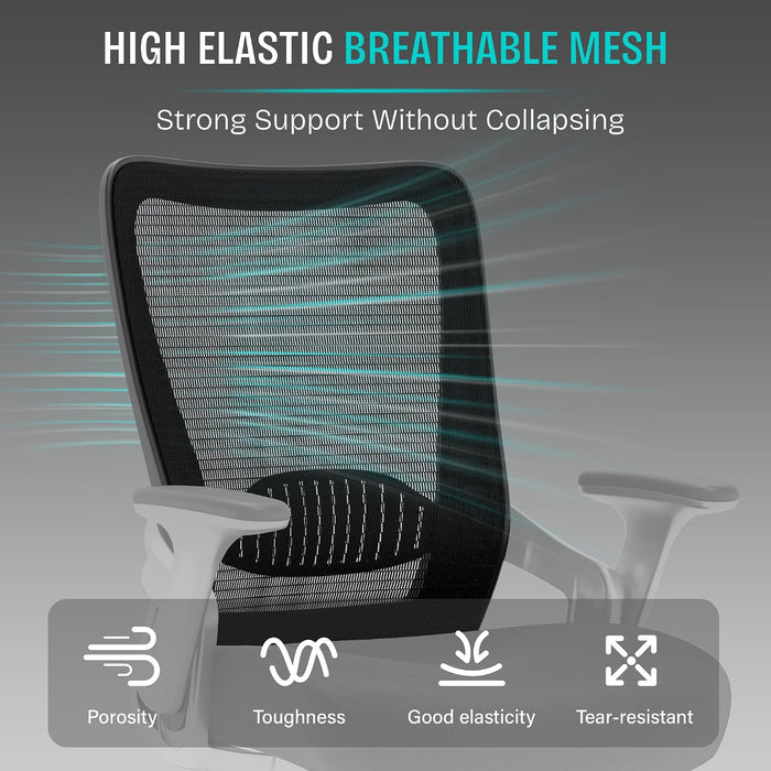 Office Chair, Ergonomic Computer Desk Chair, Sturdy Executive Task Chair - Adjustable Lumbar Support, Flip-Up Arms, Tilt Function, Comfy Wide Seat, Swivel Mesh Home Office Desk Chairs (Black)