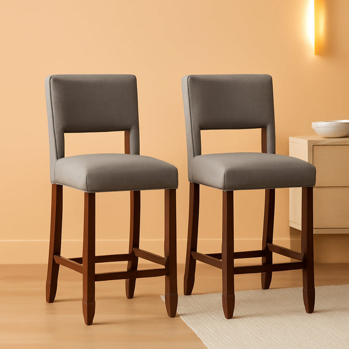 24.5" Counter Height Bar Stools Set of 2, Linen Barstools with Back, Rubber Wood Legs, Max Load 400 Lbs, Modern Upholstered Bar Dining Chairs for Kitchen Island Pub, Grey