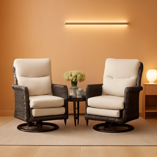 3 Piece Patio Furniture Set, Swivel Rocking Recliner Chairs with Footrests