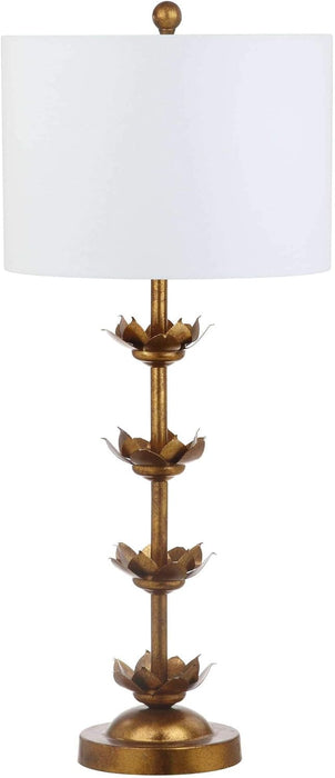 Lighting Collection – Set of 2 Lani Antique Gold Leaf 32-Inch Table Lamps, White Drum Shade, LED Bulbs Included, Bedroom Living Room Home Office (TBL4016A-SET2)