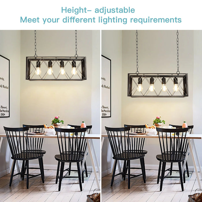 4-Light Industrial Chandelier Light Fixture Farmhouse Kitchen Island Pendant Lighting Modern Black Metal Frame Ceiling Light, E26 Bulbs Included