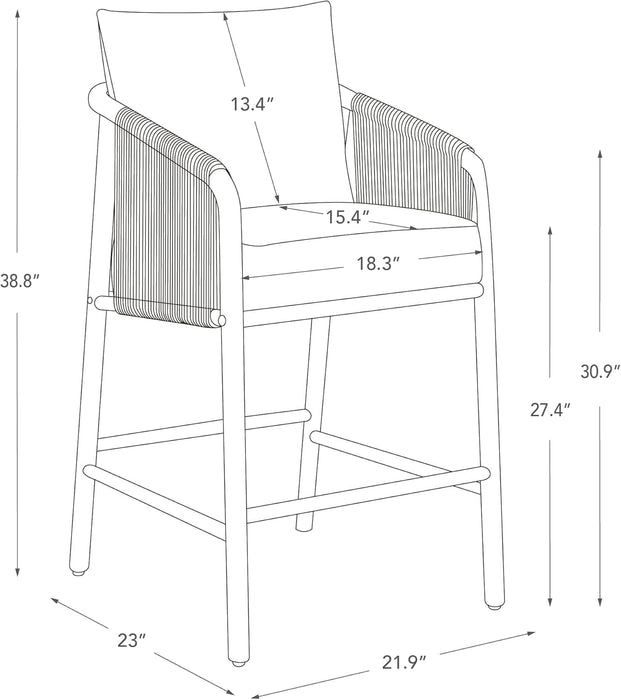 Paper Cord Braid Counter Height Barstools Set of 2, Fabric Upholstered Woven Rope Counter Stools with Back and Armrest for Kitchen Island Home Bar, 27" Seat Height, Cream