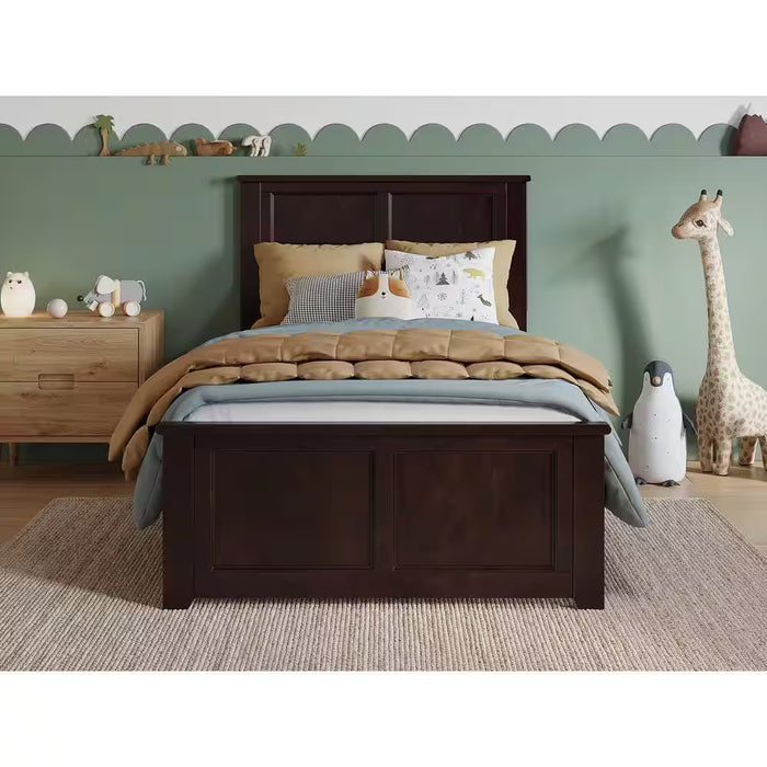 Charlotte Espresso Black Solid Wood Frame Twin Low Profile Platform Bed with Matching Footboard