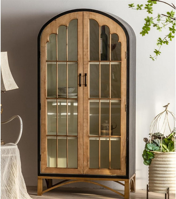 Bookcase Bookcase Solid Wood Floor-Standing Wabi-Sabi Style Bookshelf Glass Display Cabinet with Door Wall Storage Cabinet Bookshelf