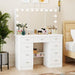 White Makeup Vanity Table Dressing Desk W/3-Mirrors,Lighted Mirror, Drawers, Hidden Storage Shelves Carved Metal Handles