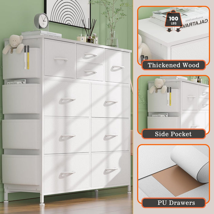 White 10 Drawer Dresser With Customizable Compartments