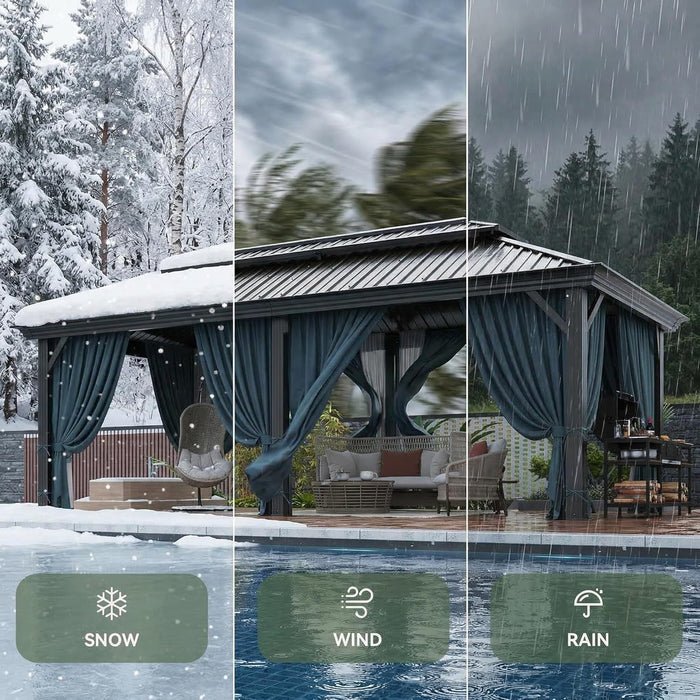 12x20 Black Hardtop Gazebo With Galvanized Roof