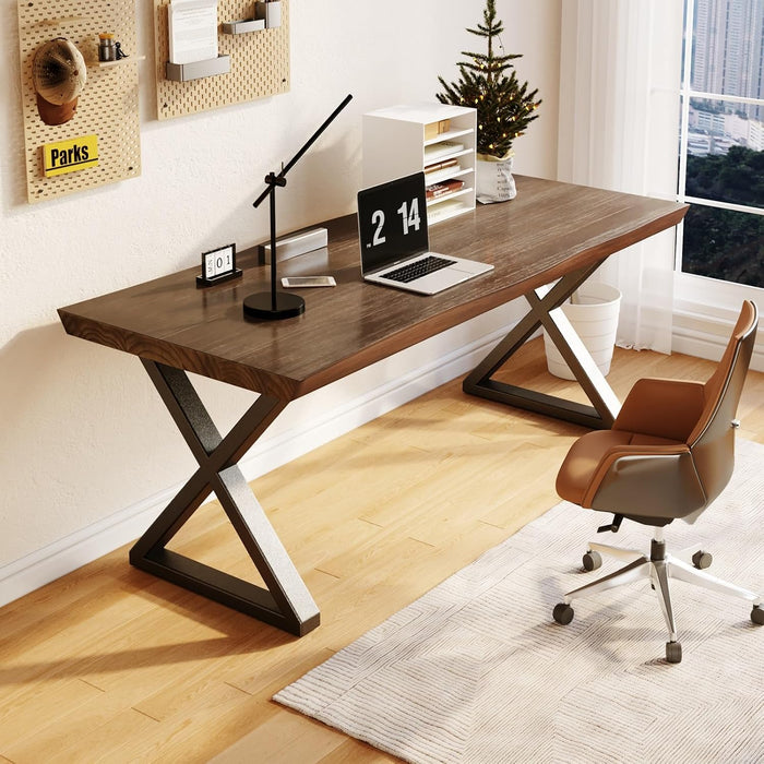 Solid Wood Desk 47 Inch for Home Office with Natural Live Edge
