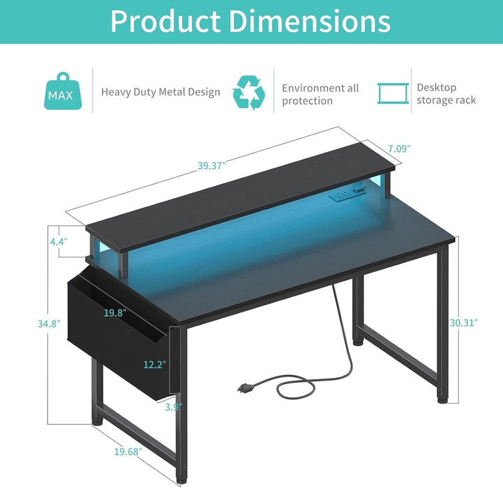 Black 40InchRGBIlluminated GamingDesk WithUSBPorts