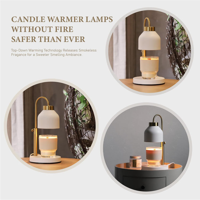 Candle Warmer Lamp, with 2 Bulbs,Timer & Dimmer,Compatible with Large Yankee Candle Jars,3 Wick Candles,Height Adjustable Electric Top Candle Melter,White,110-120V
