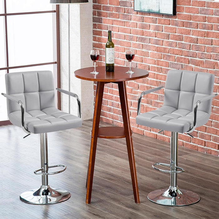 Modern Bar Stools Set of 2 Swivel Kitchen Stool Height Adjustable Square Counter Stool with Back&Armrest PU Leather Stool, Light Grey