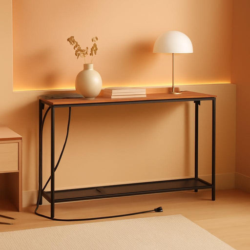 Sofa Table with Power Outlet, 43.7" Console Table with USB Ports, behind Couch Table, Entryway Table for Living Room, Hallway, Foyer, Metal Frame, Adjustable Feet, Rustic Brown CTHR11E01Z1N1