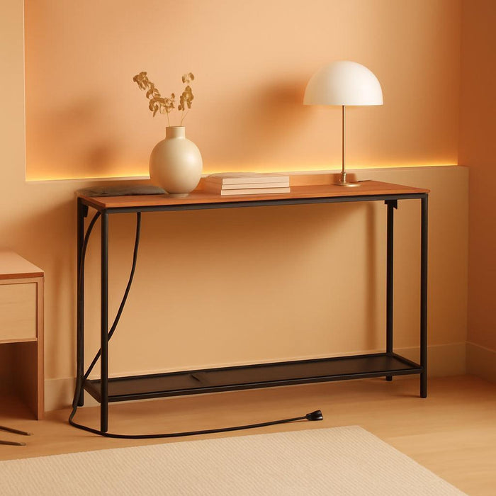 Sofa Table with Power Outlet, 43.7" Console Table with USB Ports, behind Couch Table, Entryway Table for Living Room, Hallway, Foyer, Metal Frame, Adjustable Feet, Rustic Brown CTHR11E01Z1N1