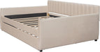 Full Size Daybed with Trundle, Upholstered Day Bed Frame Velvet Sofa Beds with Vertical Channel Tufted Headboard for Living Room, Bedroom, Beige