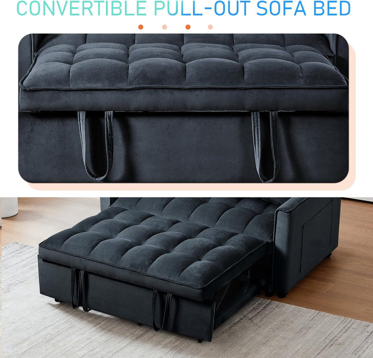 Black Velvet Convertible Sleeper Sofa Bed Luxurious