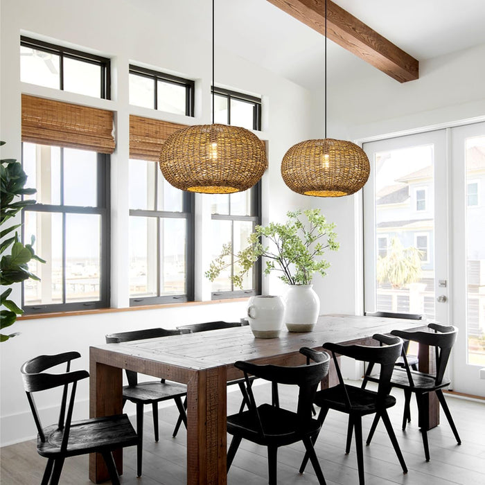 19.7In Rattan Light Coastal Pendant Lights Brown Wicker Chandelier