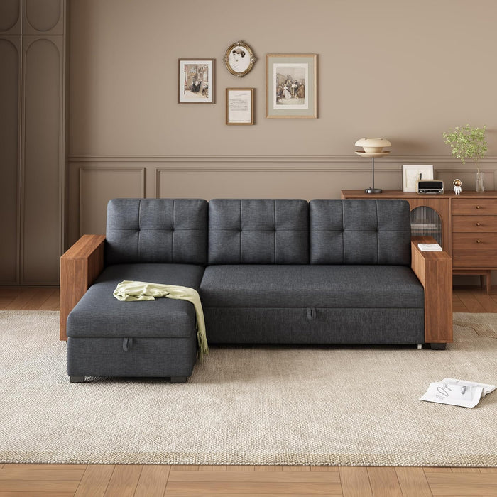 Dark Grey Sectional Sofa Bed L-Shaped, 84", Storage