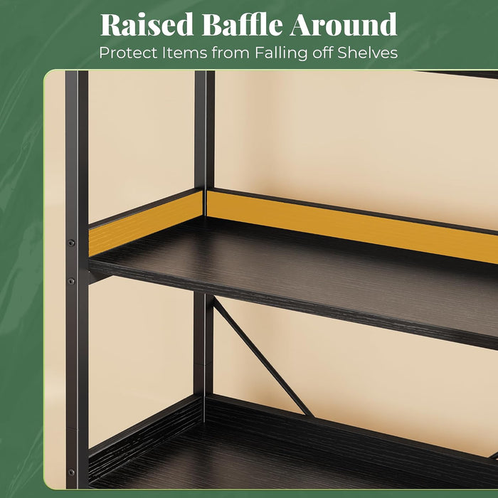 6 Tier Bookshelf with 12 Open Shelves and Raised Baffle, Black