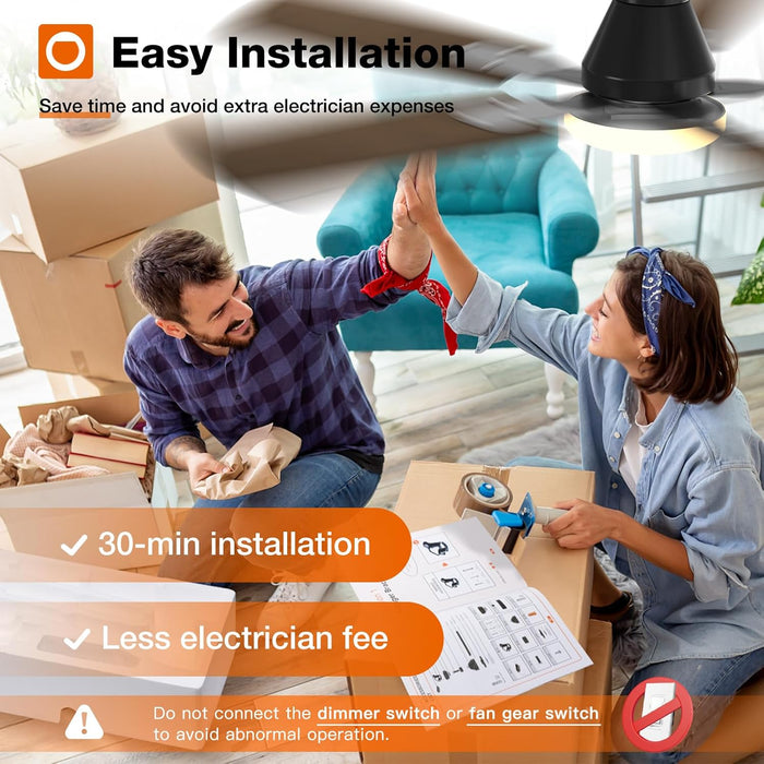 2 Pack Ceiling Fans with Lights, 48 Inch Black Ceiling Fan with Light and Remote Control, Reversible, 3CCT, Dimmable, Noiseless, Ceiling Fan for Bedroom, Farmhouse, Indoor/Outdoor Use