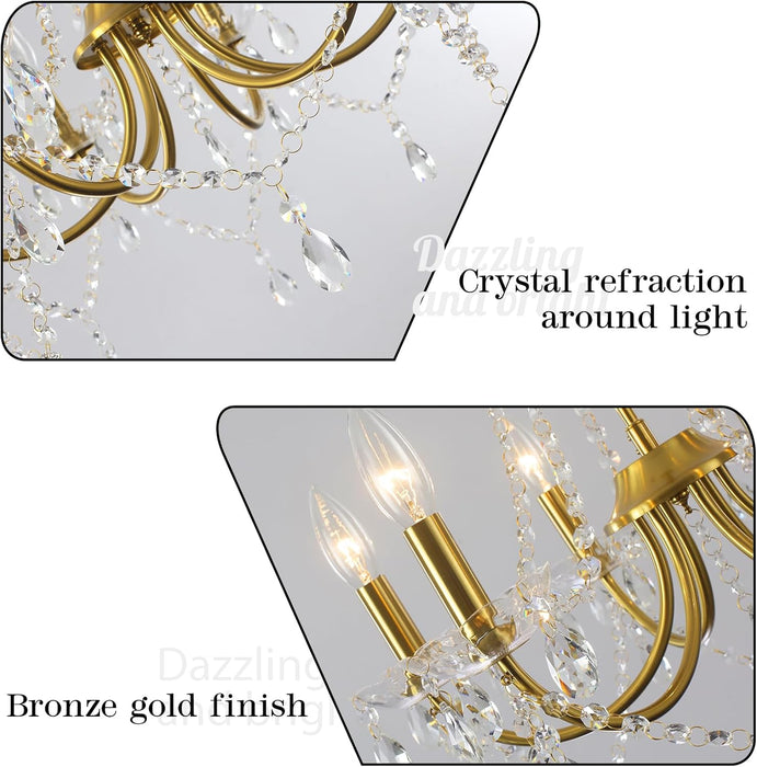 Gold Crystal Plug In ChandelierCrystalPendant 6 Light