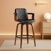 Swivel Bar Stools Set of 3, 26 Inch Bar Height Barstools with Arms and High Back, Upholstered PU Leather Counter Height Stools with Bentwood Wood Frame and Legs for Kitchen Island, Black