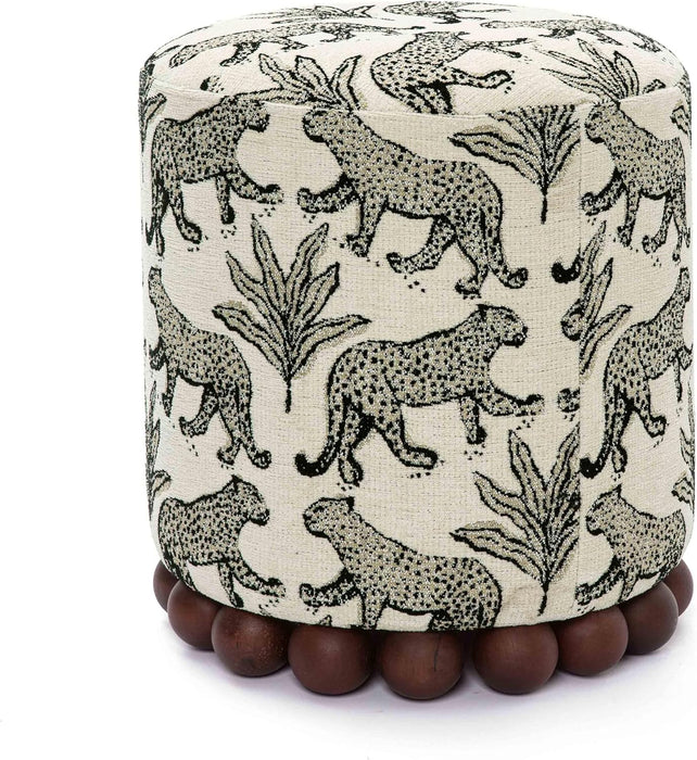 Dex Taupe Leopard Jacquard Ottoman