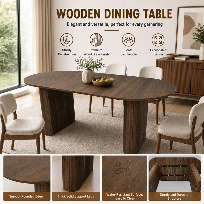 Modern Farmhouse Oval Dining Table Set for 4, 71 Inch Wood Grain Kitchen Table & Gray Upholstered Dining Chairs with Curved Back & Solid Wood Legs, Kitchen Living Room Furniture Set(Walnut)
