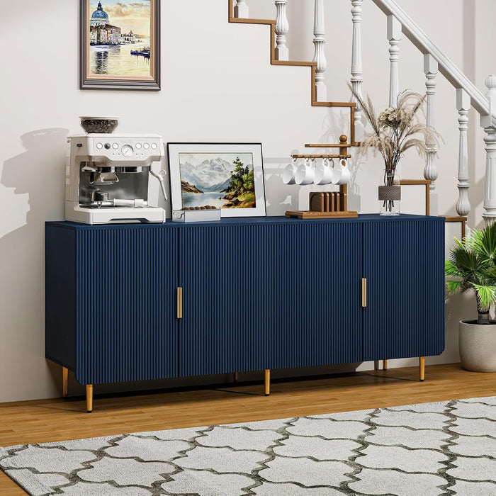 65" Fluted Sideboard Buffet Cabinet with Storage, Blue | Console Cabinet with 4 Doors & Adjustable Shelves, Modern Buffet Table for Kitchen Dining Living Room Hallway‌ Entryway