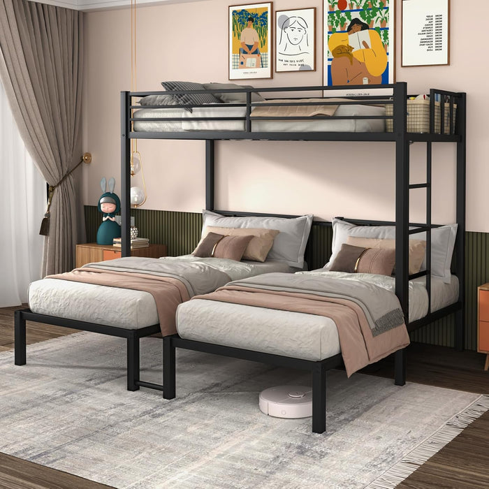 Black Triple Bunk Bed Featuring Reinforced Guardrails