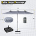 15Ft Double-Sided Patio Umbrella with Solar Lights, Outdoor Rectangle Market Large Patio Umbrella with Base Include|Crank Handle|156 PCS LED Lights for Garden Deck Pool in Grey(1.9" Pole)