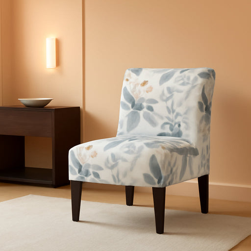 Capa Print Abric Armless Contemporary Accent Chair, Blue Leaves