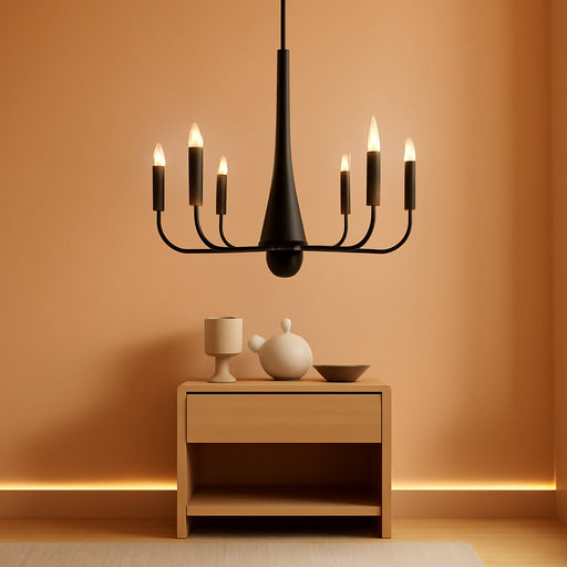 Black 6-Light Contemporary Farmhouse Chandelier Dining