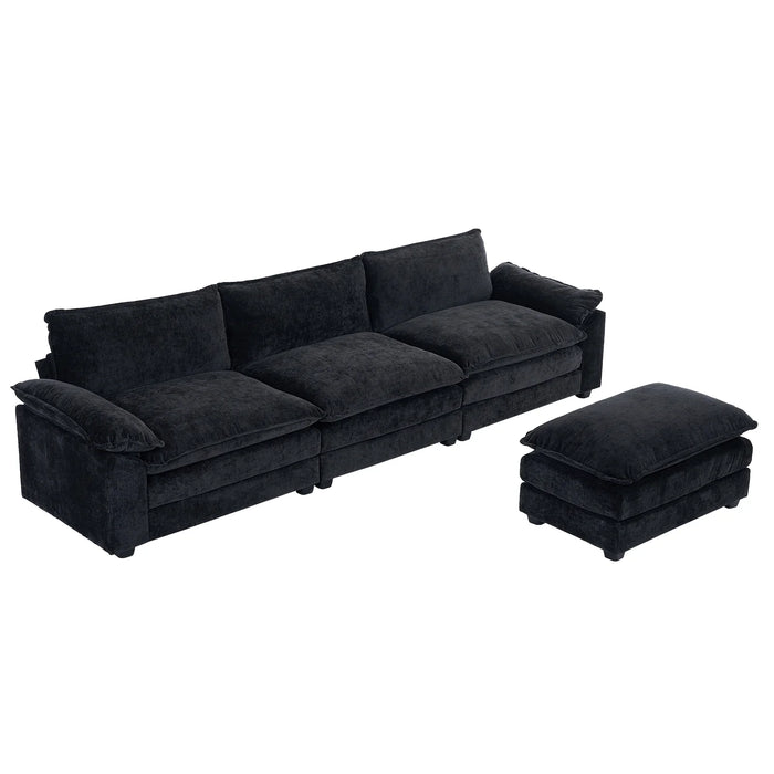 Convertible Sectional Sofa with Chaise L Shaped Couch with Ottoman Reversible 3-Seat Sofa Sectional Couch Sets for Apartment Black