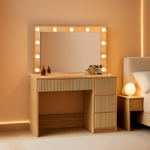 36InchesWide Fluted Vanity Desk With Premium Mirror