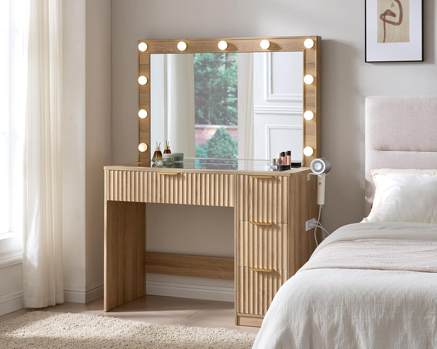 36InchesWide Fluted Vanity Desk With Premium Mirror