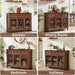 Farmhouse Sideboard Buffet Cabinet with Storage,48" Large Credenza with 3 Glass Doors & 3 Drawers,Adjustable Shelves Console Table,Wood Kitchen Coffee Bar for Dining Room,Living Room,Brown