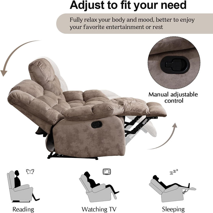 Manual Loveseat Recliner, 2 Seat Recliner Sofa Chair with Armrest and Overstuffed Backrest, Couch Set for Living Room, Bedroom, Office, Light Brown