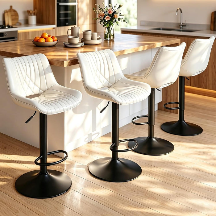 Swivel Bar Stools Set of 2, Height Adjustable Counter Height Bar Stools with Open Back and Footrest, Premium Faux PU Leather, Modern Upholstered Bar Chairs for Kitchen Island/Bar/Counter, White