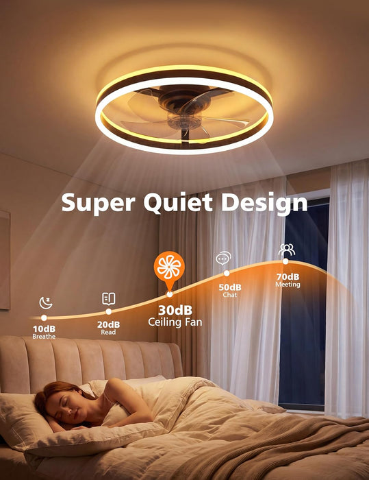 RGB Ceiling Fan with Light and Remote,20" Fandelier Smart Ceiling Fan,Black