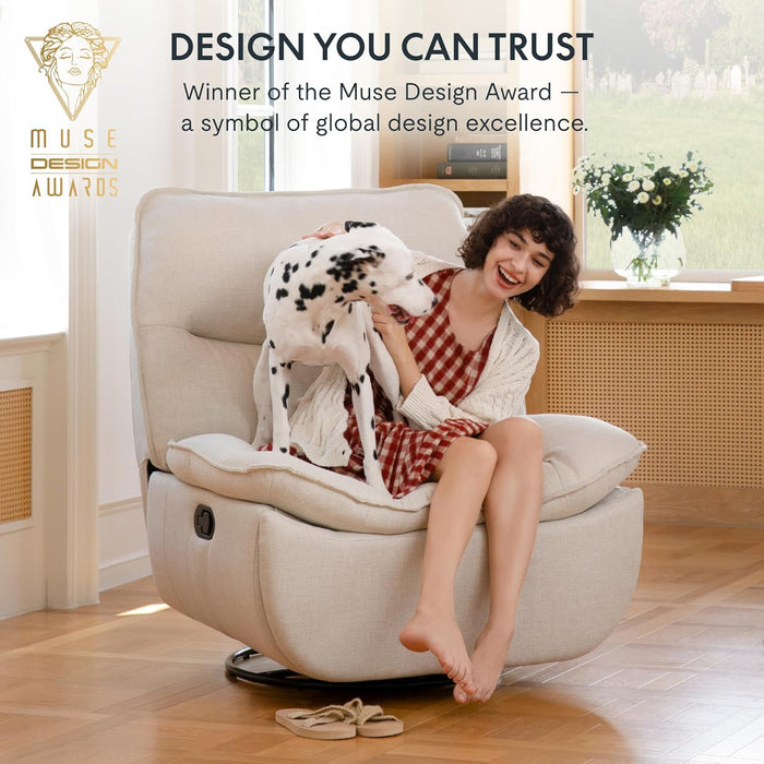 XRC7 Swivel Rocker Recliner Chair, 360° Swivel Oversized Armless Recliner with Oeko-Tex Certified Three-Proof Fabric, Award-Winning Design, Gaming Chair for Living Room Gaming Room, White