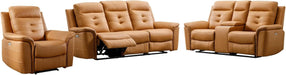 3-Piece Power Recliner Sofa Set with Charging Port, Include Single Recliner Chair, 2-Seater Loveseat with Hidden Storage & Cup Holders and 3-Seater Reclining Couch for Living Room, Yellow