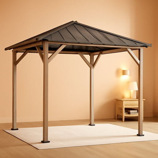 10' X 12' Hardtop Gazebo with Galvanized Steel Roof, Wood Permanent Pavilion Canopy Shelter with Clear Roof Top, UPF50+ Protection, Ceiling Hooks for Lawn, Backyard, Deck, Light Walnut