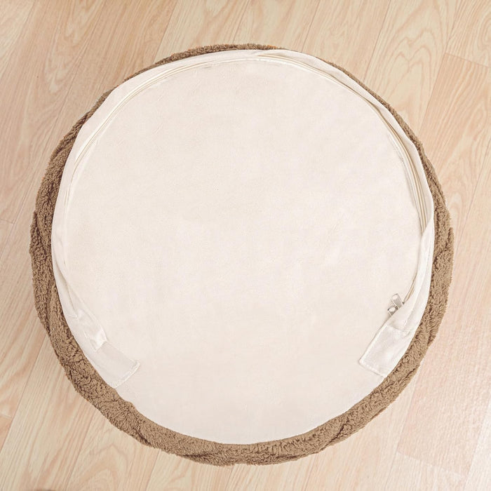 Fluffy round Ottoman Pouf with All-In-One Foam Filling 20" X 14" Furry Ottoman Foot Rest Foot Stool for Living Room or Bedroom (Light Coffee)