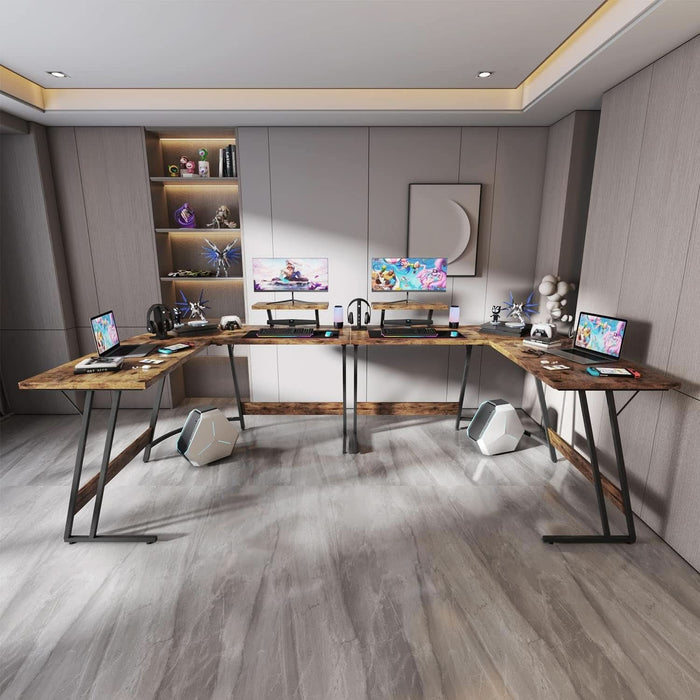 L Shaped Gaming Desk Computer Corner Desk PC Gaming Desk Table with Large Monitor Riser Stand for Home Office Sturdy Writing Workstation (Classical Brown, 51 Inch)