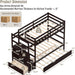 Espresso Solidwood Twin Bunk Bed With TrundleStorage