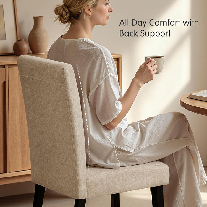 Dining Chairs Set of 4, Upholstered Dining Room Chairs with Padded Seat & Solid Wood Legs, Modern Farmhouse Kitchen Chairs for Living Room/Restaurant/Cafe, Oatmeal (Only Chair)