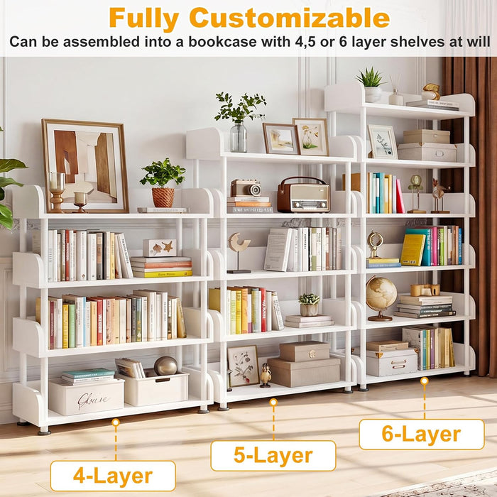 6-Tier Tall Open Bookshelf, 31.5" Modern Display Bookcase Shelf with Top Edge and Pipe Metal Frame, Industrial Standing Bookshelves Storage Rack Organizer for Living Room, Home Office, White