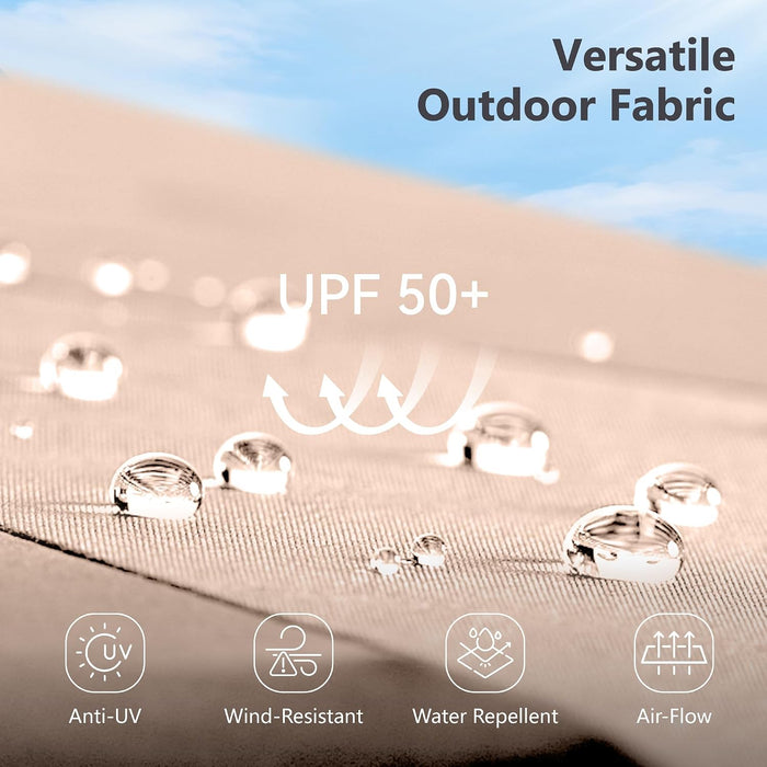 15Ft Patio Umbrella with Solar Lights & Base, Double-Sided, Beige