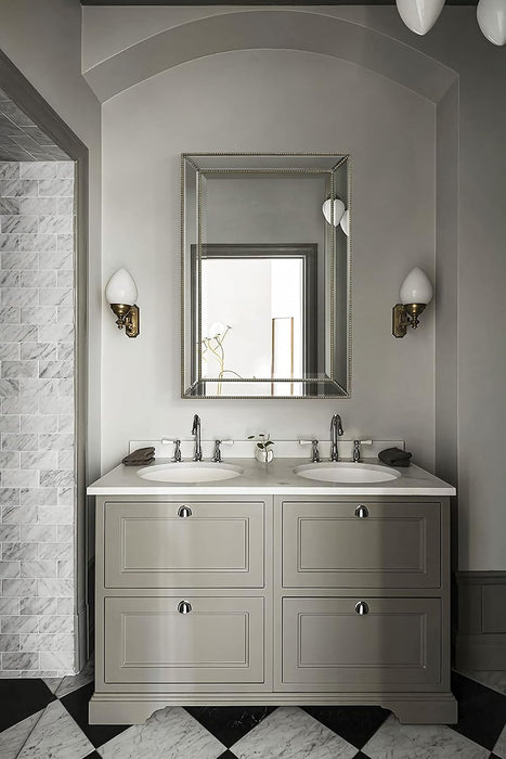 Metro Beaded Wooden Frame Bathroom Mirror 24"X36" Large Framed Deco Wall Mirror with Angled Beveled Frame for Living Room Entryways, Washrooms (#RFM2436S)