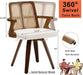 Walnut Dining Chairs - Swivel Rattan Dining Chairs with Bentwood Frame with Ergonomic Cane Back, Curved Arms, MCM Dining Chairs for Kitchen/Restaurant/Living Room/Conference (Walnut Beige, Set of 2)